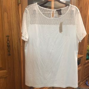 Ann Taylor NWT Top White with Lace Size Large